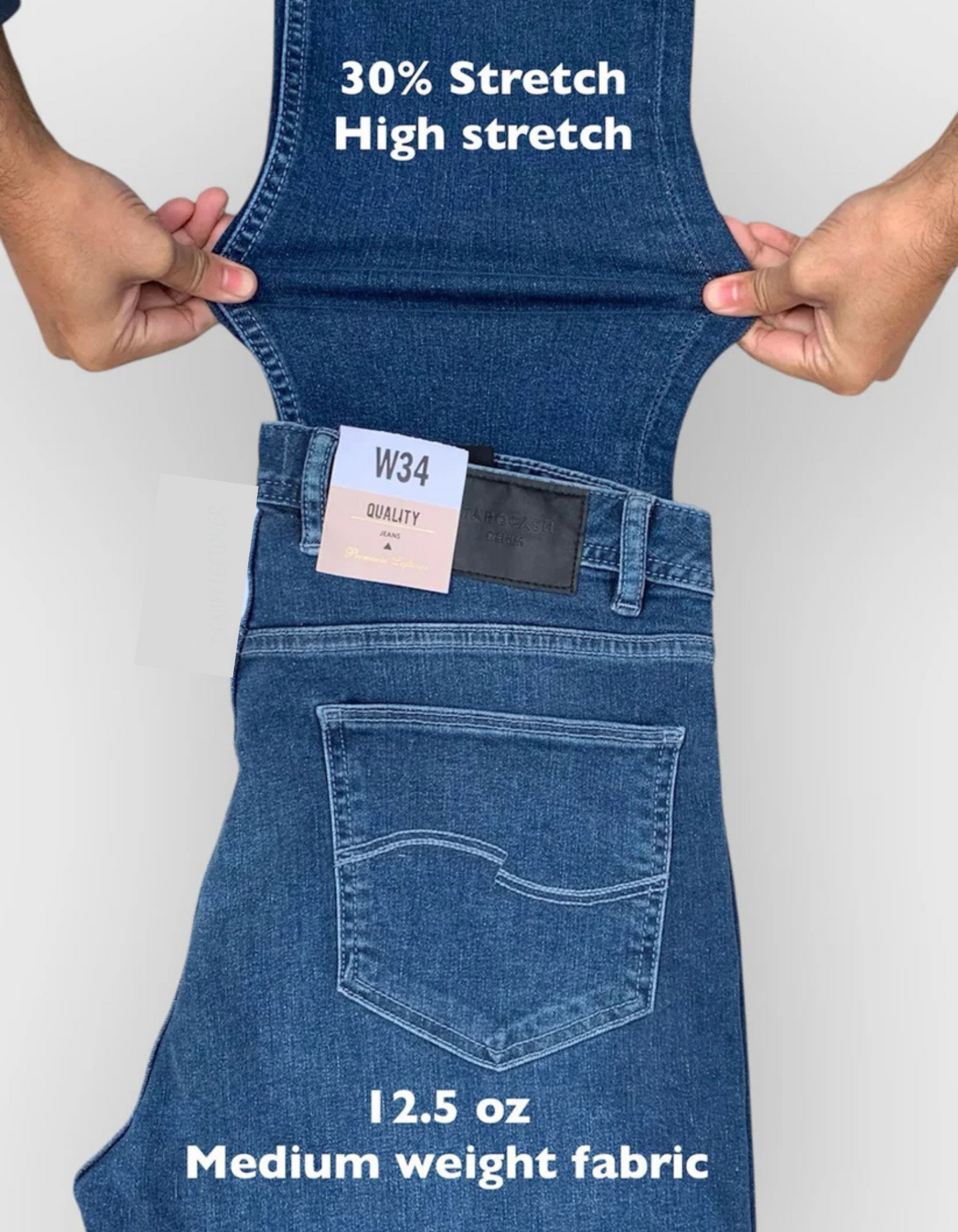 Premium Quality (Mid Blue) straight & comfort-fit stretched.