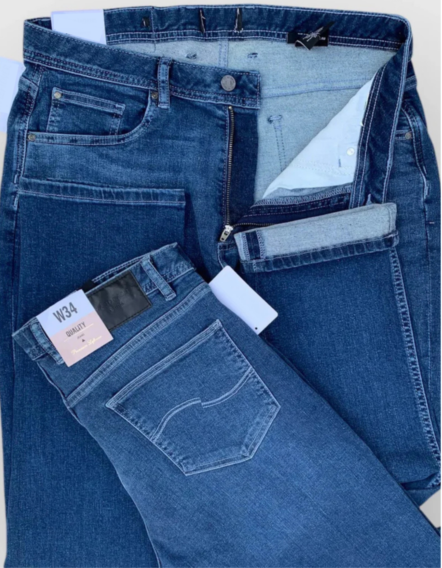 Premium Quality (Mid Blue)  straight & comfort-fit stretched.